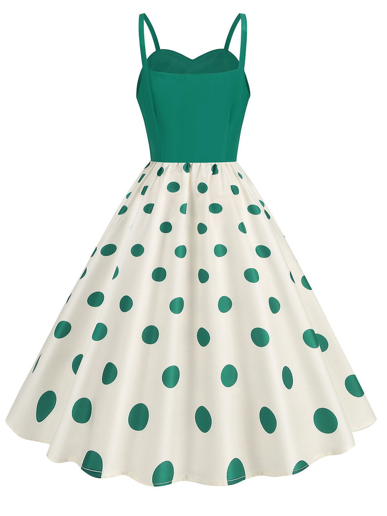 1970er Träger Patchwork Polka Dots Swing Kleid