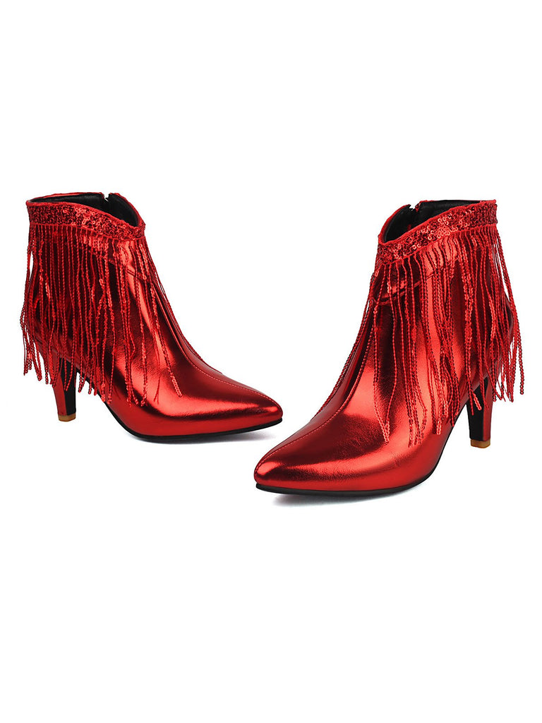 Metallisch Quaste Spitzer Spitze Stiletto Chelsea Stiefel
