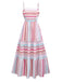 Rosa 1940er Regenbogen Streifen Spaghetti Träger Kleid