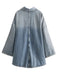 Blau 1970er Loose Revers Denim Kleid