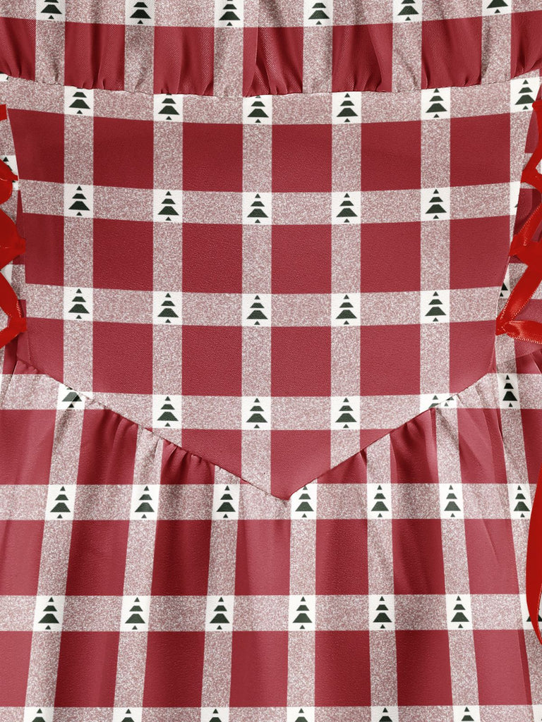 Rot 1950er Weihnachten Zuckerstange Streifen Schnürung Kleid