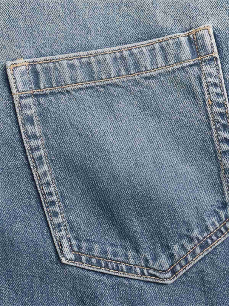 Blau 1970er Loose Revers Denim Kleid