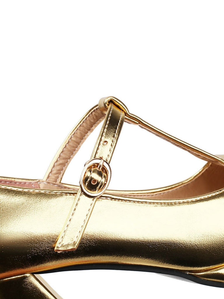 Metallisch Quadratischer Spitze Blockschnalle Schuhe