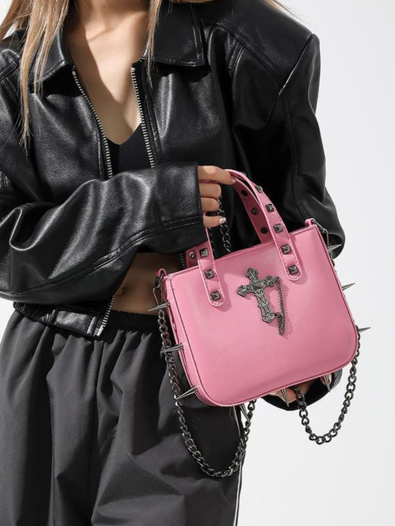 Gothic PU Leder Punk Nieten Handtasche