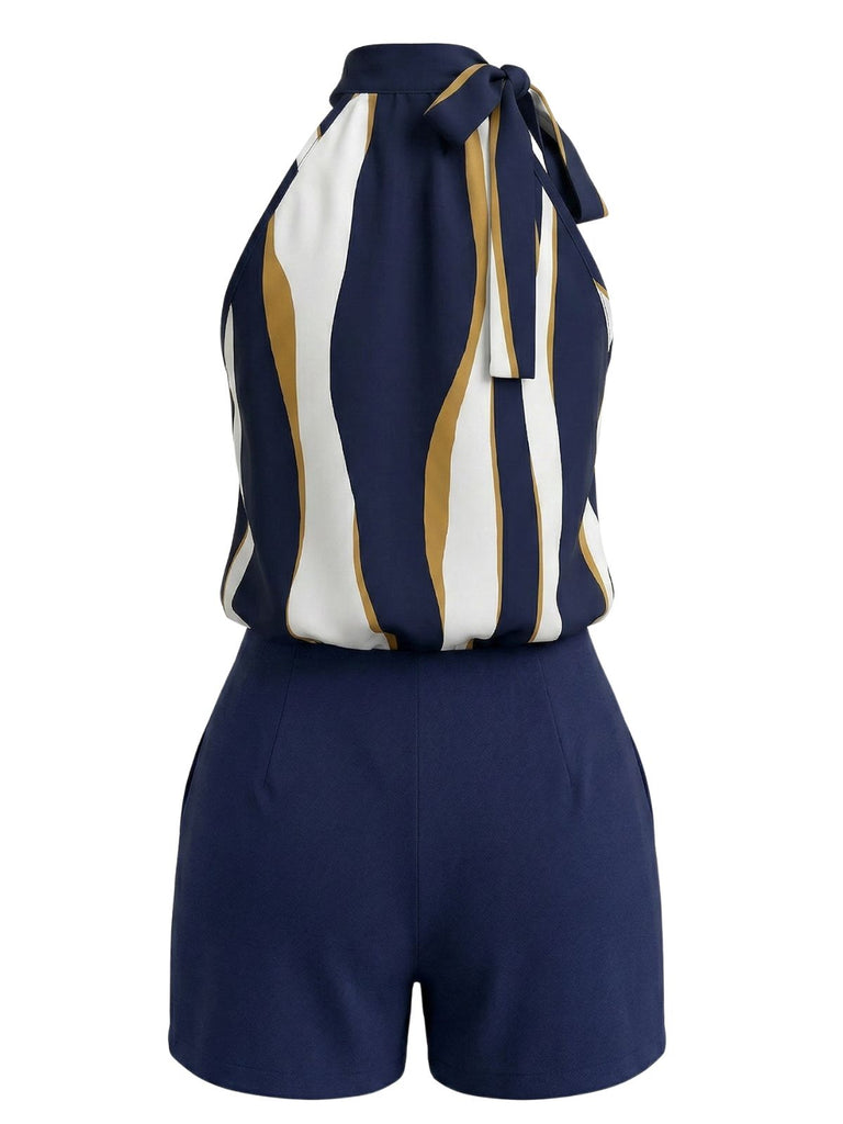 50er Top & Shorts mit Schleife und abstraktem Wellen-Streifen