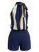 50er Top & Shorts mit Schleife und abstraktem Wellen-Streifen