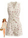 Beige 40er Top & Shorts mit Ditsy-Blumen und Patchwork