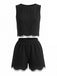 Schwarzes 50er Weste & Shorts Set mit Häkelarbeit und Besatz