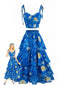 Blaues 50er Top & Rock Set mit abstraktem Print