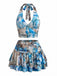 Blauer 70er Top & Rock mit Neckholder und gerafft