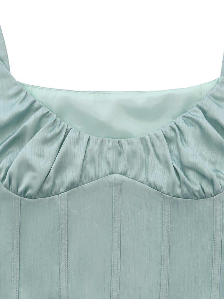 2 Stück – Grün – 1960er Jahre – Wellenmuster – Fischgrätenmuster – Oberteil – Kragen-Detail