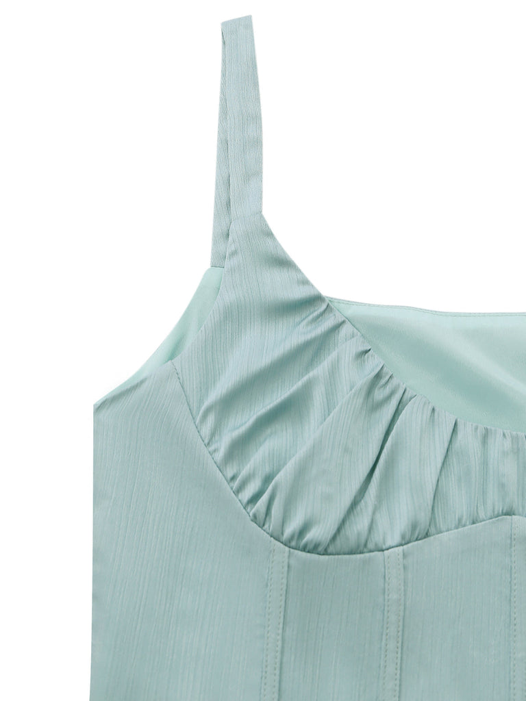 2 Stück – Grün – 1960er Jahre – Wellenmuster – Fischgrätenmuster – Riemendetail