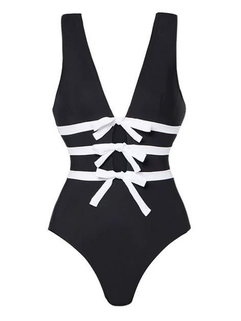 2PCS Schwarz 1940er Bogen Badeanzug & Baderock