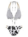 1970er Gerippte Kuh Muster Ketten Halter Bikini Set