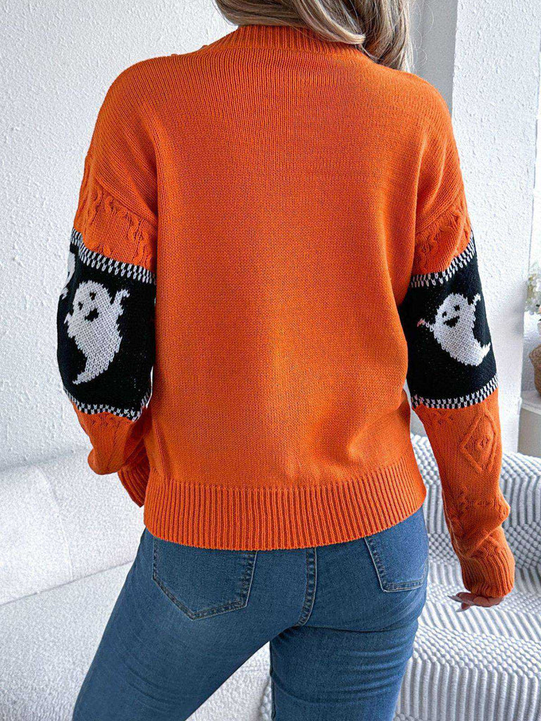 Orange 1940er Halloween Geist Stricken Pullover