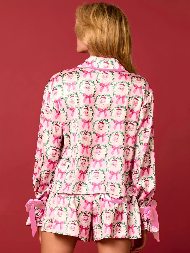 2PCS 1960er Weihnachten Langarm Taste Pyjama Set