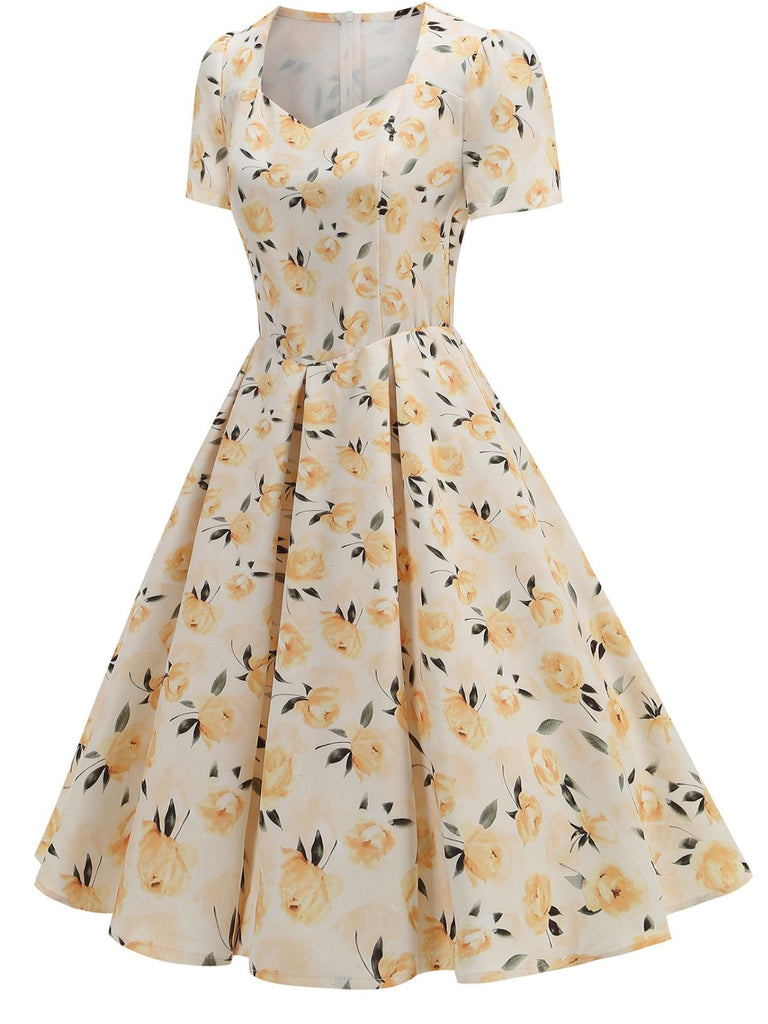 1950er Vintage Blumen Swing Kleid