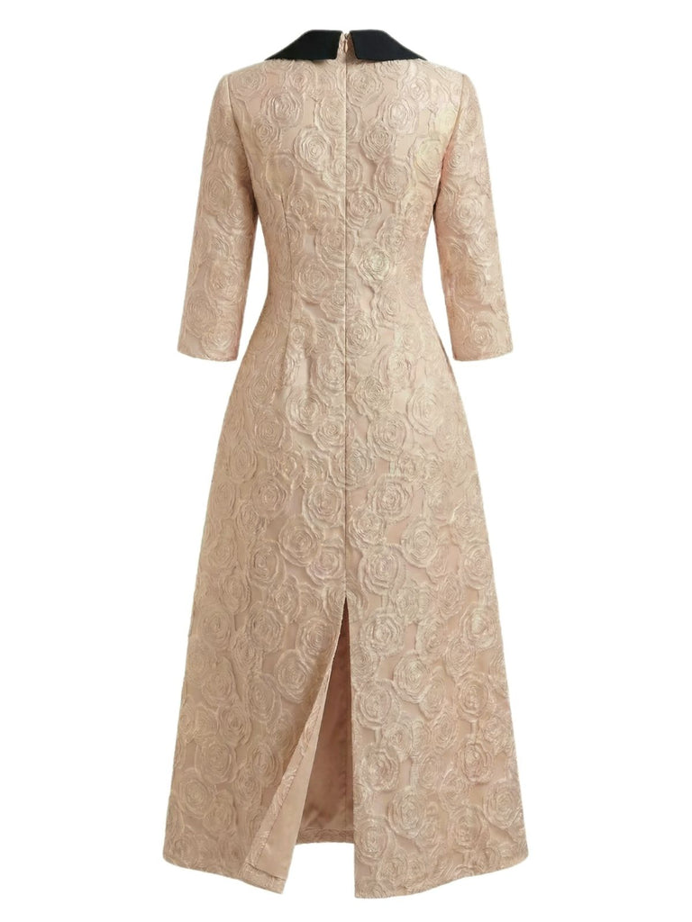 Sekt 1930er Rose Jacquard V-Ausschnitt Bogen Kleid