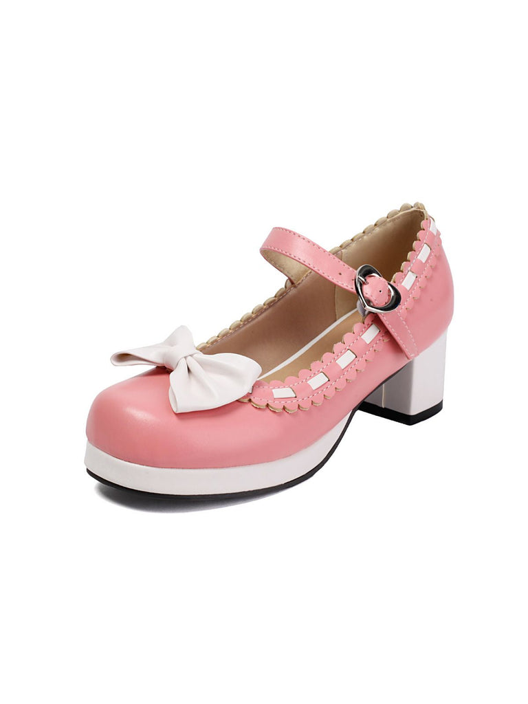 Klobiger Absatz Farbblock Bogen Marry Jane Schuhe