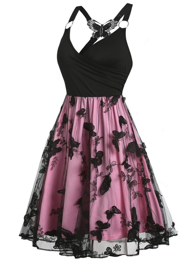 1950er 3D-Schmetterling Besticktes Patchwork Kleid