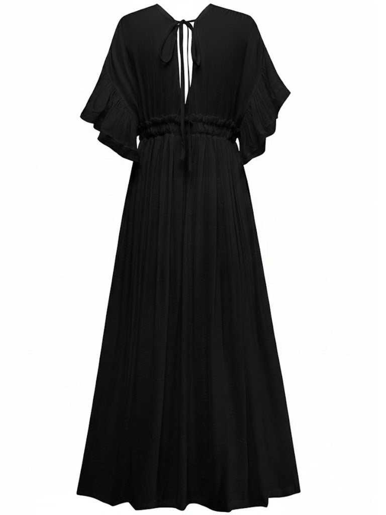 1930er Solide V-Ausschnitt Viskose Noppen Strand Cover-Up