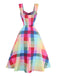 Bunt 1950er Karo Breite Träger A-Linie Kleid