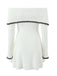 Weiß 1970er Schulterfrei Spitze Stricken Kleid