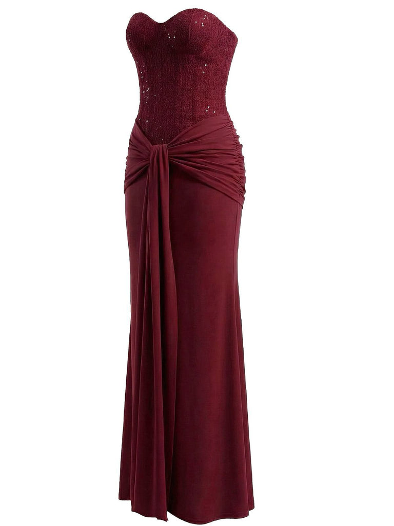 1930er Solide Schnürung Trägerlos Maxi Kleid