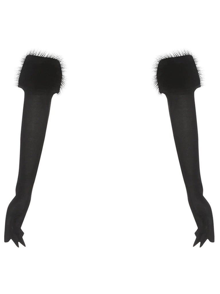 Kunstpelz Besatz Lang Handschuhe