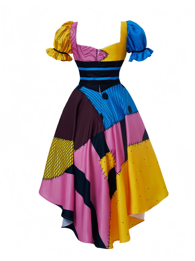 Multicolor 1950er Halloween Herzförmiger Hals Patchwork Sally Kleid