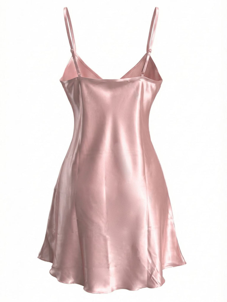 1960er Solide Spitze V-Ausschnitt Spaghetti Träger Nachthemd