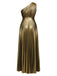 Gold 1980er Metallic Eine Schulter Plissiertes Party Kleid
