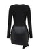 1980er Faux Leder Bogen Langarm Kleid