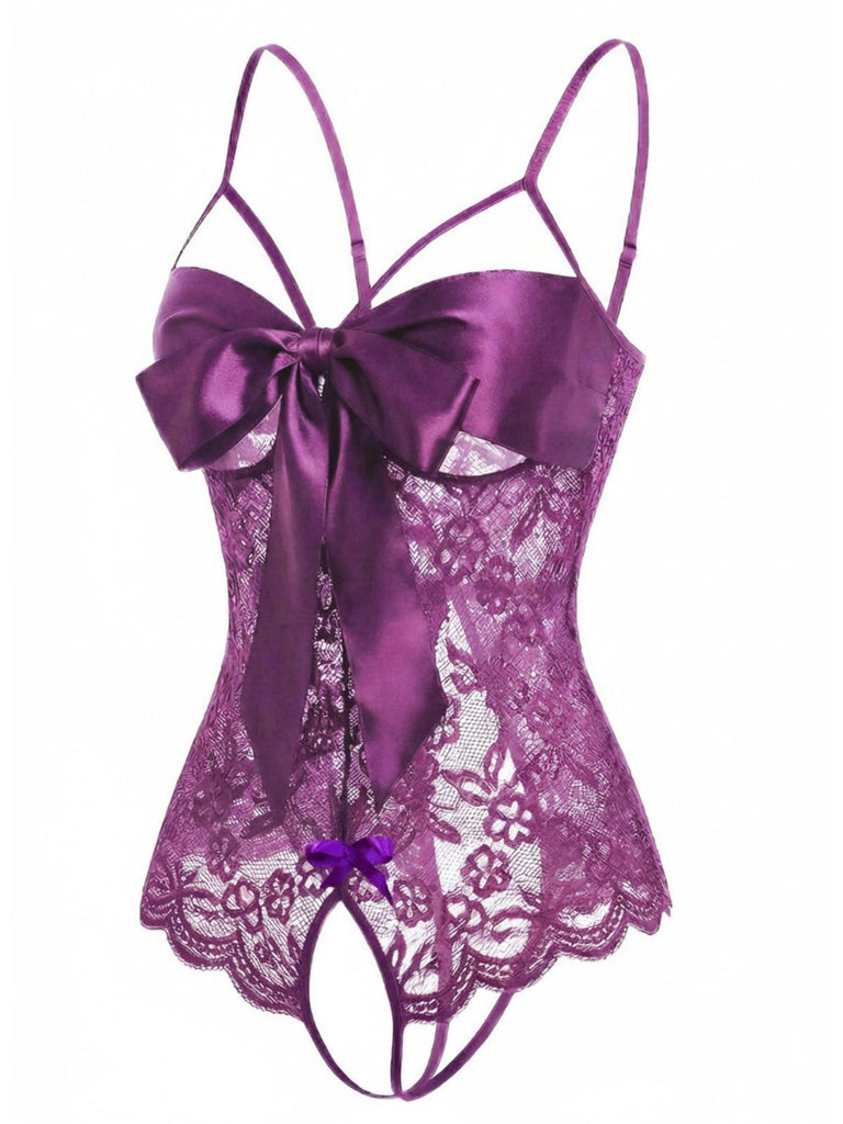 1970er Spitze Satin Bogen Verstellbar Träger Dessous