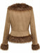 Braun 1970er Kunstwildleder Pelzbesatz Rose Bestickt Jacke