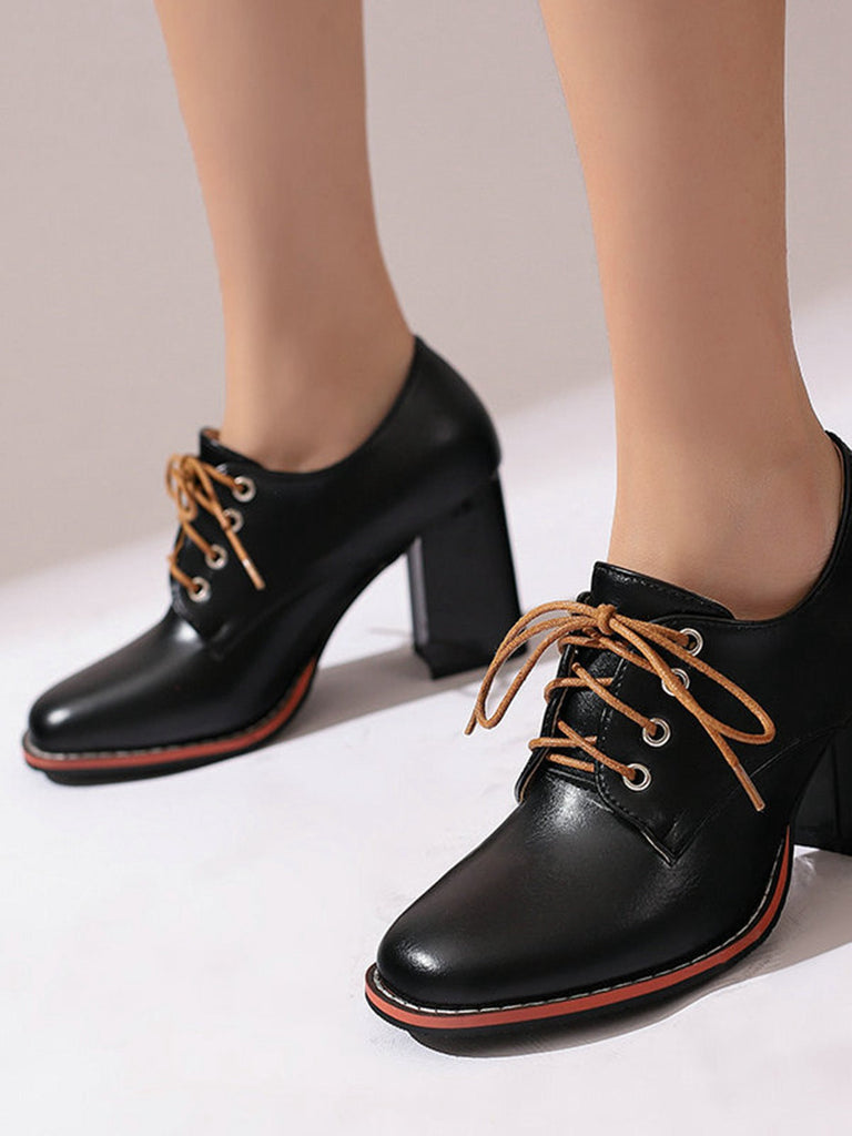 Vintage Leder Schnürung Blockabsatz Schuhe