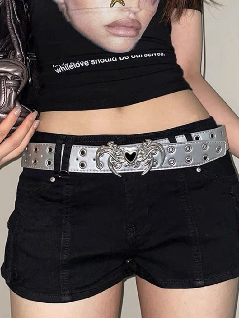 Vintage Herz Flügel-Ösenschnalle Punk Gürtel