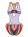 1960er Regenbogen Cutout Riemchen Kunst-Häkel Einteilig Badeanzug