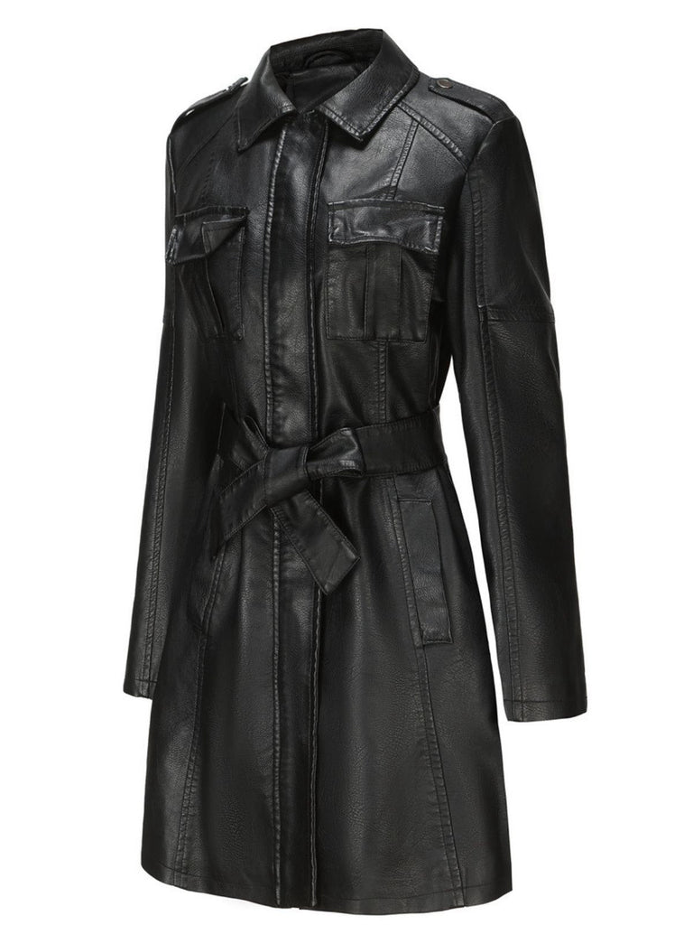 1960er Revers Gürtel Lang Leder Mantel