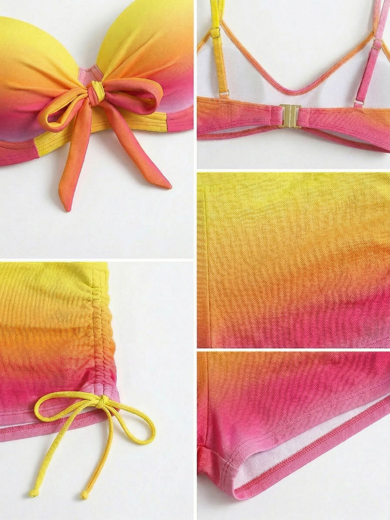 1960er Farbverlauf Schnürung Badeshorts Bikini Set