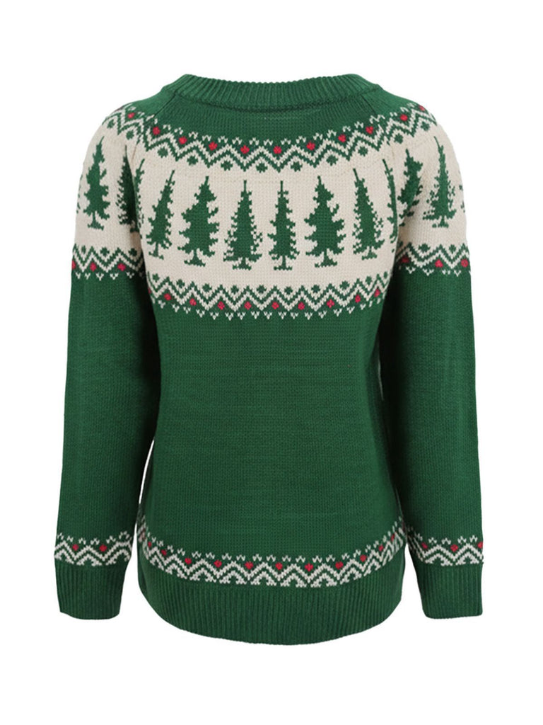 Grün 1980er Weihnachtsbaum Fair Isle Pullover