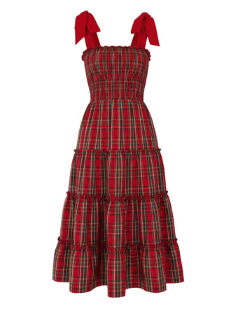 Rot 1940er Weihnachten Plaid Schnürung Kleid