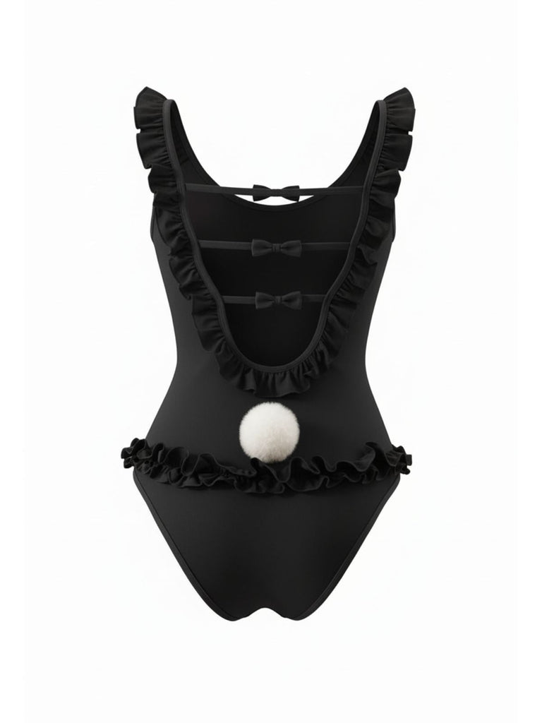 Schwarz 1980er Häschen Mädchen Body Freizeitkleidung Set