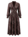 Braun 1970er Boho Paisley Steh V-Ausschnitt Gesmokt Kleid