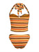 Orange 1980er Stricken Streifen Neckholder Tankini Set