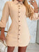 Beige 1970er Taste Vorderer Kragen Langarm Shirt Kleid