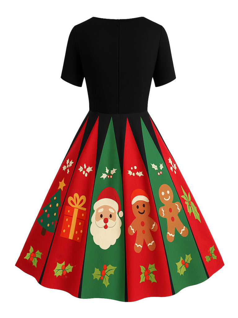 Schwarz 1950er Weihnachten Schneeflocke Swing Kleid