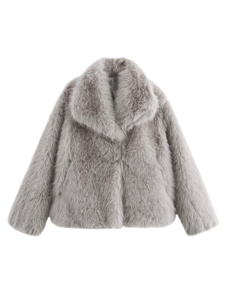 Grau 1980er Kunstpelz Kurzer Jacke