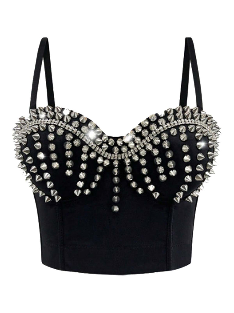 1980er Satin Punk Rock Metallischen Nieten Korsett