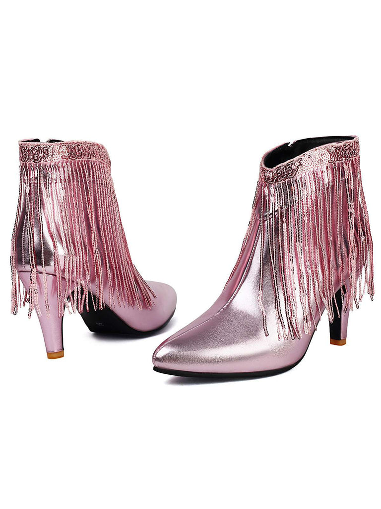 Metallisch Quaste Spitzer Spitze Stiletto Chelsea Stiefel
